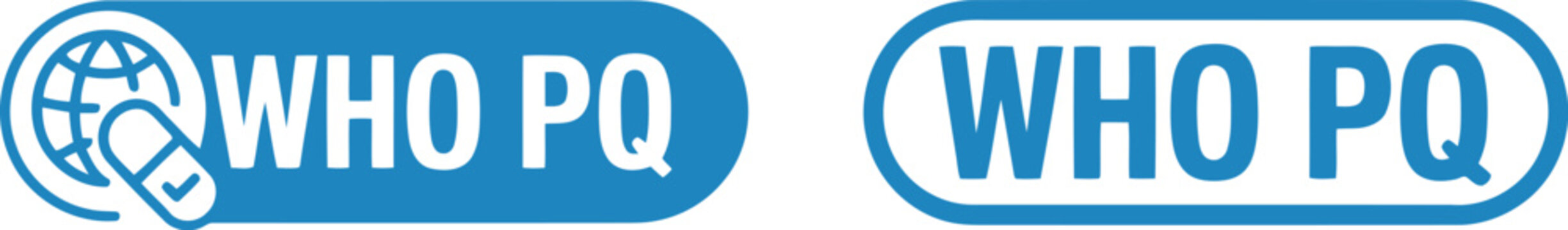 WHO PQ blue certification logo icons for pharmaceutical quality assurance and global health standards