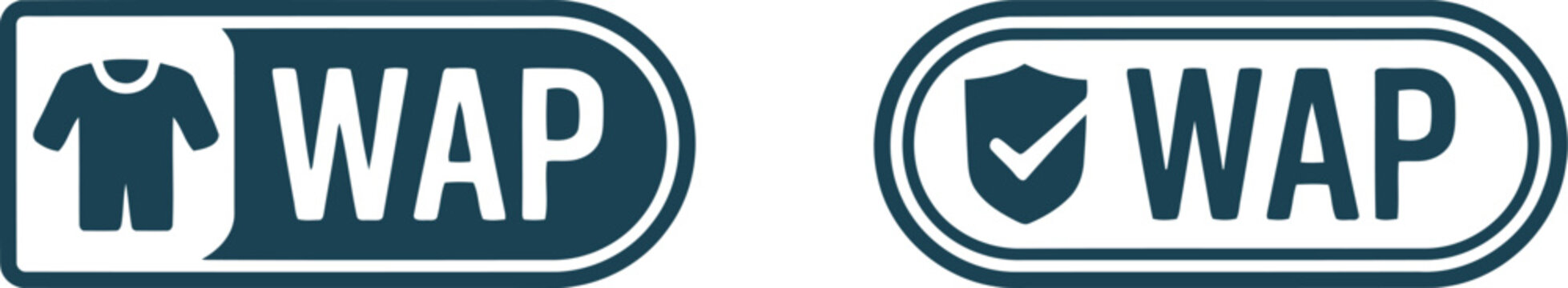 WAP clothing and security icons set, vector badge design for apparel and protection labels