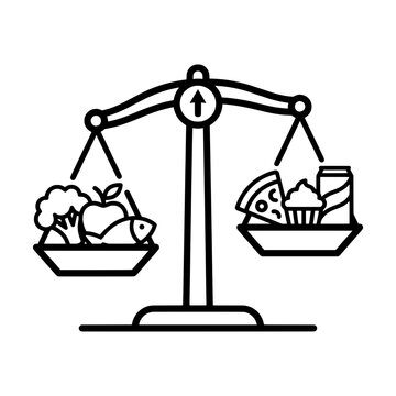 scales balancing healthy food and junk food line drawing illustration vector clipart black and white