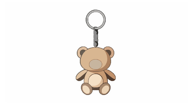 Cute teddy bear keychain beige plush toy accessory vector illustration