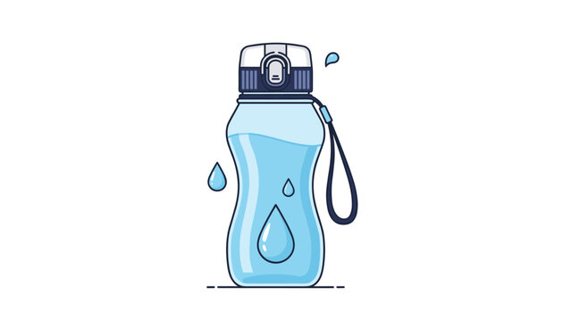 Transparent blue sports water bottle with a strap and splashing water droplets for fitness hydration and athletic lifestyle concepts.