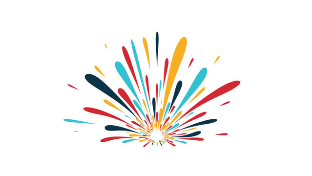 Dynamic abstract explosion of colorful paint splashes and lines resembling fireworks or a creative spark on white background.