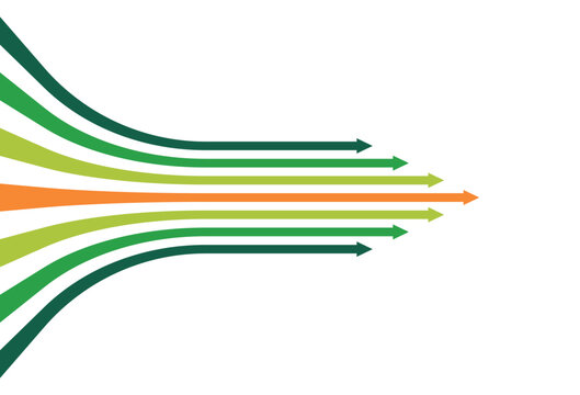 Converging arrows pointing right for business growth and strategy