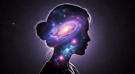 Obraz premium Galaxy Inside Female Mind – Surreal Mental Health Awareness Illustration