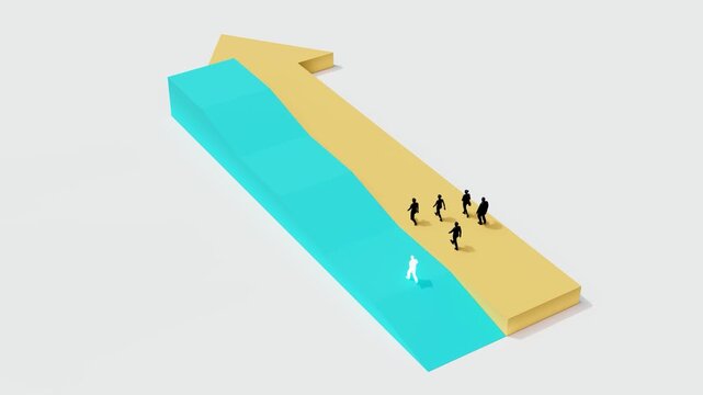 Concept of business direction and decision making showing group following upward path while individual takes different route, leadership, strategy, and success planning metaphor