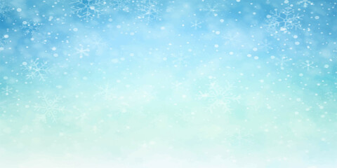 Naklejka premium Blue Christmas abstract winter background with snowflakes, holiday snow and icy festive sky design