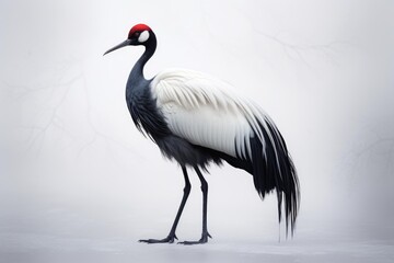 Fototapeta premium Red crowned crane, a graceful bird, standing elegantly against a softly blurred background