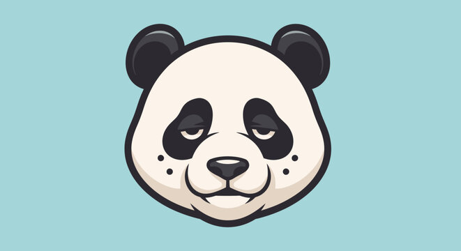 Cartoon panda head on pastel blue background for designs and illustration