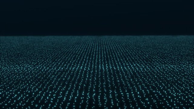 Abstract cyan digital grid made of glowing dots forming futuristic data surface perspective field technology background depth motion seamless loop animation 4K resolution