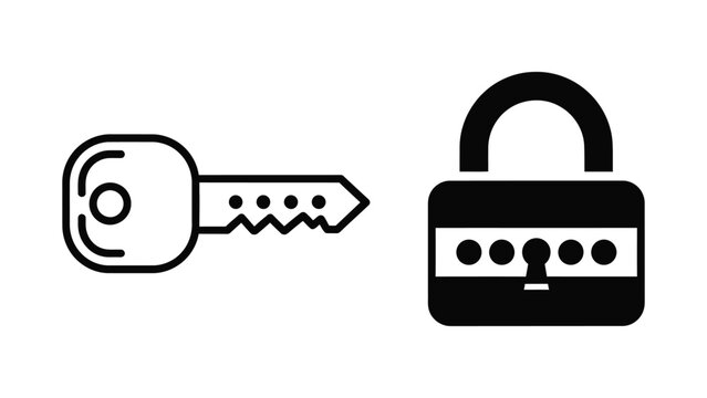 A black and icon of a key and a combination padlock