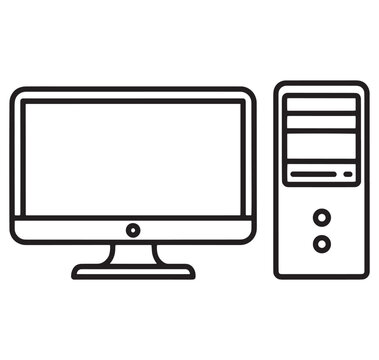 computer monitor and central processing unit on transparent background