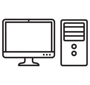 computer monitor and central processing unit on white background
