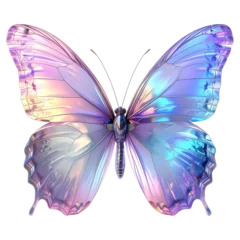 Fototapete Mädchenzimmer Beautiful iridescent butterfly with translucent wings and holographic colors for whimsical fairy tale themes and ethereal nature inspired fashion art  © Smiski