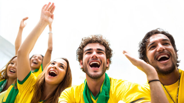 Enthusiastic Brazilian Football Fans Celebrating Victory and Cheering Together