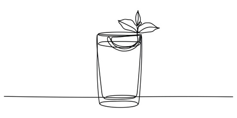 Minimalist Continuous Line Drawing of a Refreshing Drink with Garnish © Bilas