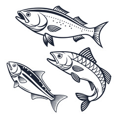 Fototapeta premium Fish icon vector set isolated on white background. food illustration sign collection. 