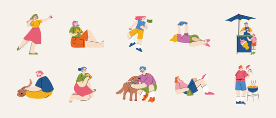 Fototapeta premium Picnic Day Outdoor Activities Flat Illustration Set