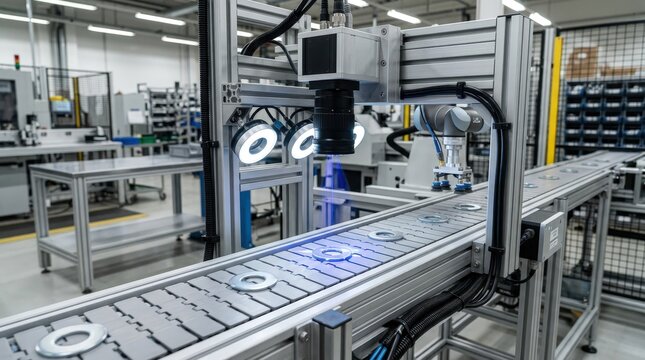 Medium shot of an automated vision inspection setup verifying washer dimensions emphasizing efficiency in fastener quality assurance processes.