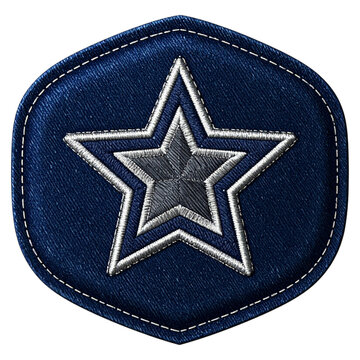Navy blue pentagon star patch for american style fashion and military uniform and school team emblem and varsity jacket and textile accessory