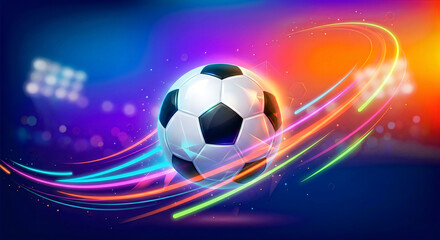 Fototapeta premium Soccer ball with colorful swirling lights