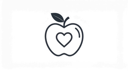 Fototapeta premium Simple Line Drawing of Apple with Heart.