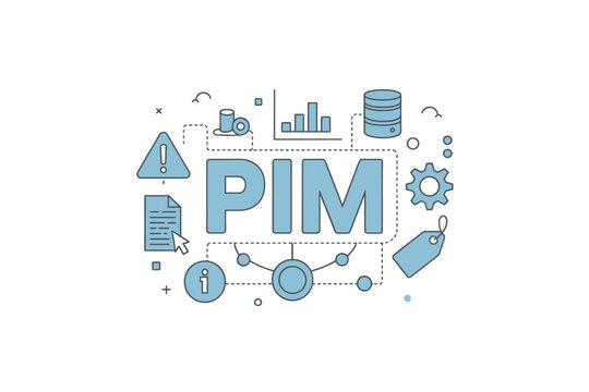 A visual representation of product information management displaying key concepts and icons