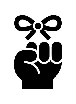 Black vector illustration of a hand with a ribbon tied around the index finger