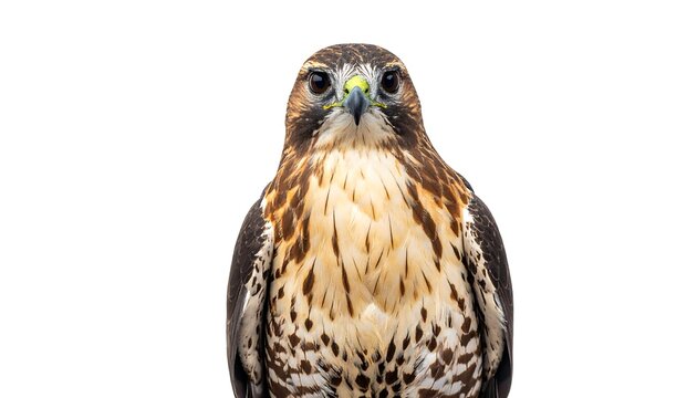 Close Up Portrait Of Majestic Hawk Against White.