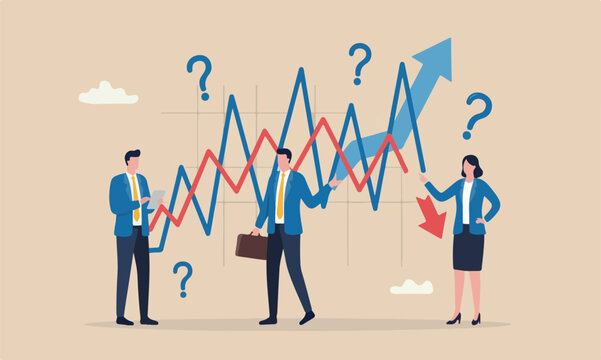 Financial and minimal shading businessman investor fall on uncertainty, volatile up down arrow profit graph