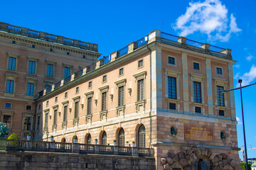 Fototapeta premium Royal Palace Kungliga Slottet in Stockholm Sweden under blue sky on a sunny day