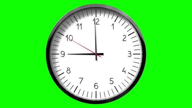 Classic wall clock on green background - 9 o clock.