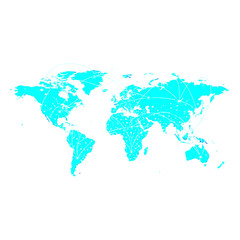Fototapeta premium Bright Turquoise World Map Global Network with Interconnected Data Points and Communication Lines