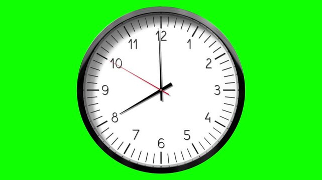 Classic wall clock on green background - 8 o clock.