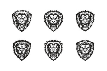 Obraz premium Angry Lion Head Mascot Logo with Shield Vector Set, Roaring King Lion Face for Sports Team, Gaming Esport and Fitness Branding