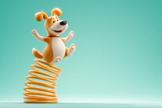 Dog character jumping on spring