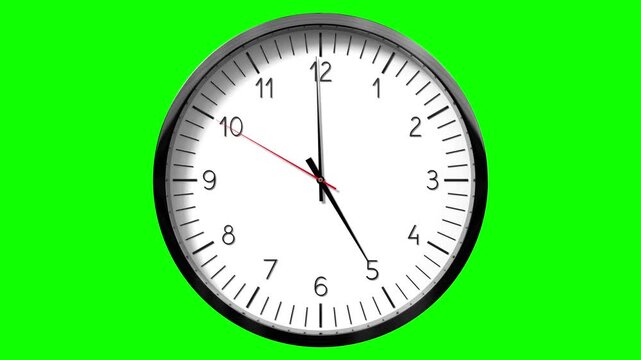 Classic wall clock on green background - 5 o clock.
