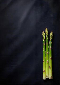 Fresh green asparagus stalks on dark background for Health Day  