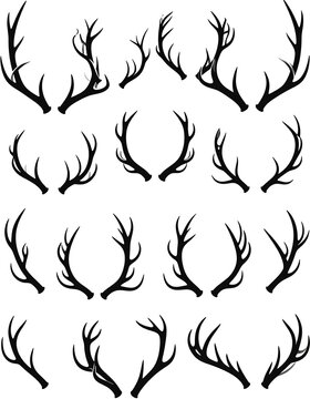 Collection of black deer antler silhouettes.
