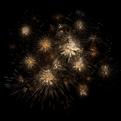 Fototapeta premium Celestial Symphony of Sparks: Fireworks burst into a dazzling display of radiant light against a dark background, painting the night sky with streaks of gold and brilliance.