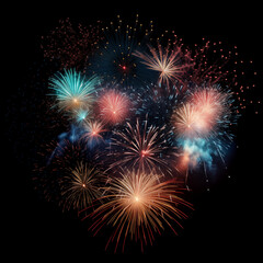 Fototapeta premium Celestial Symphony: A vibrant array of fireworks illuminates the night sky, their bursts of color and light painting a mesmerizing spectacle of celebration and wonder.