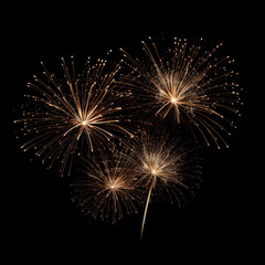 Obraz premium Celestial Fireworks Display: A radiant display of fireworks, illuminating the night sky with bursts of golden light, evoking a sense of wonder and celebration.