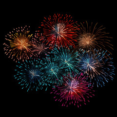 Fototapeta premium Festive Fireworks: A dazzling display of vibrant fireworks bursts against the night sky, illuminating the darkness with bursts of color and light.