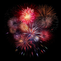 Fototapeta premium Vibrant Sky Symphony: A dazzling display of fireworks bursts across the night sky, painting a canvas of light and color with their spectacular explosions.