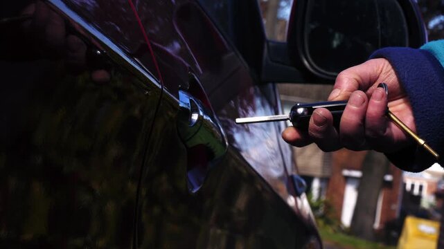 Driver unlocking and opening car door