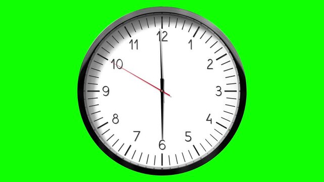Classic wall clock on green background - 6 o clock.