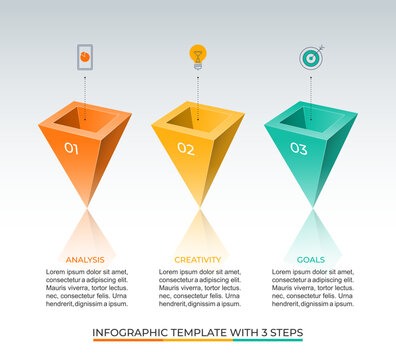 Infographic design template with 3 steps. Can be used for data visualization, timeline, graph, chart, report, web design. Vector illustration