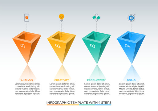 Infographic design template with 4 steps. Can be used for data visualization, timeline, graph, chart, report, web design. Vector illustration