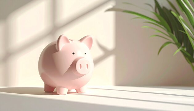 Mockup de un cerdito hucha sobre fondo neutro, iluminaci&oacute;n suave, estilo minimalista, espacio en blanco para dise&ntilde;o personalizado
