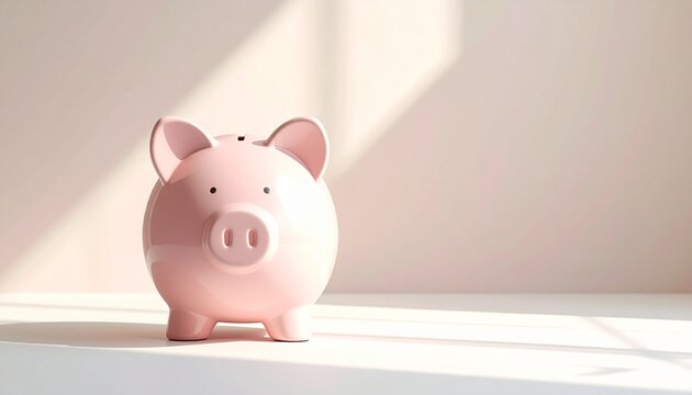 Mockup de un cerdito hucha sobre fondo neutro, iluminaci&oacute;n suave, estilo minimalista, espacio en blanco para dise&ntilde;o personalizado