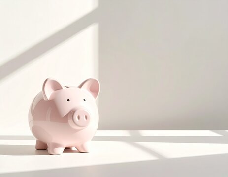 Mockup de un cerdito hucha sobre fondo neutro, iluminaci&oacute;n suave, estilo minimalista, espacio en blanco para dise&ntilde;o personalizado